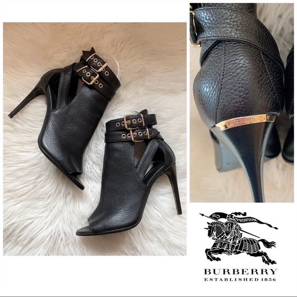 Burberry Shoes - BURBERRY Overfield Peep Toe Leather Ankle Booties